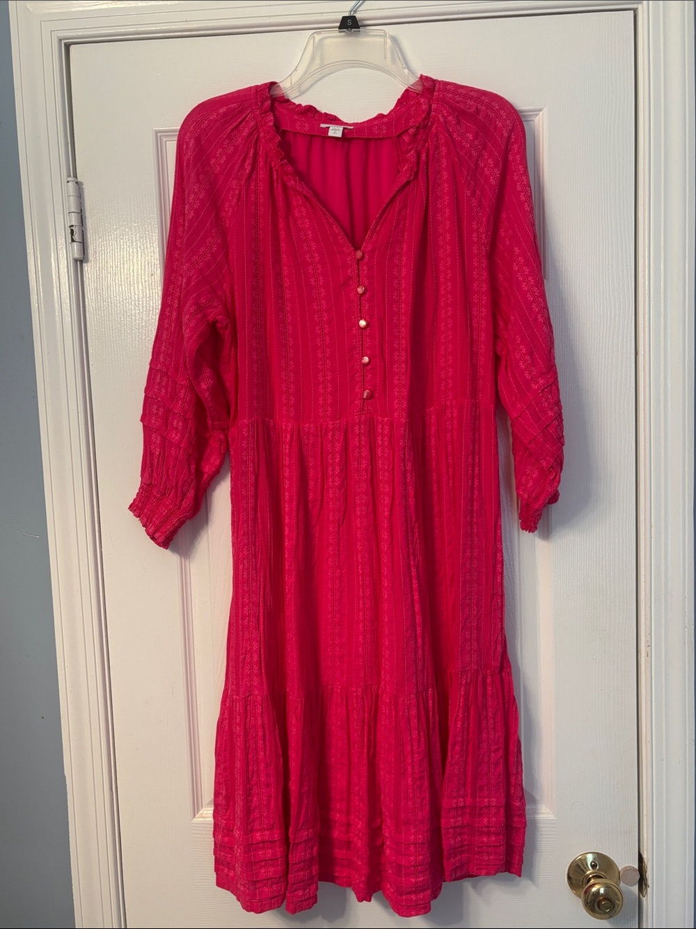 J.Jill Hot Pink Floral Jacquard Tiered Midi Dress S Tall